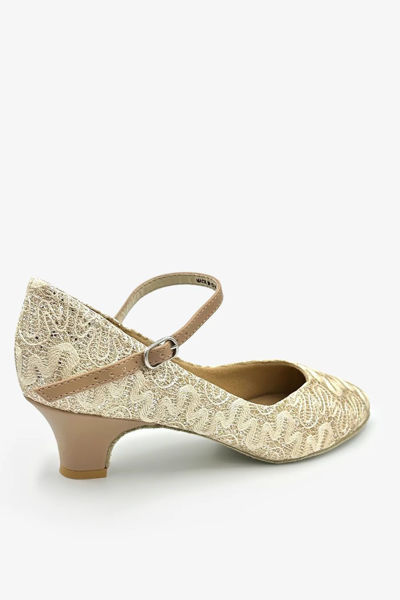 gold ballroom shoe low heel